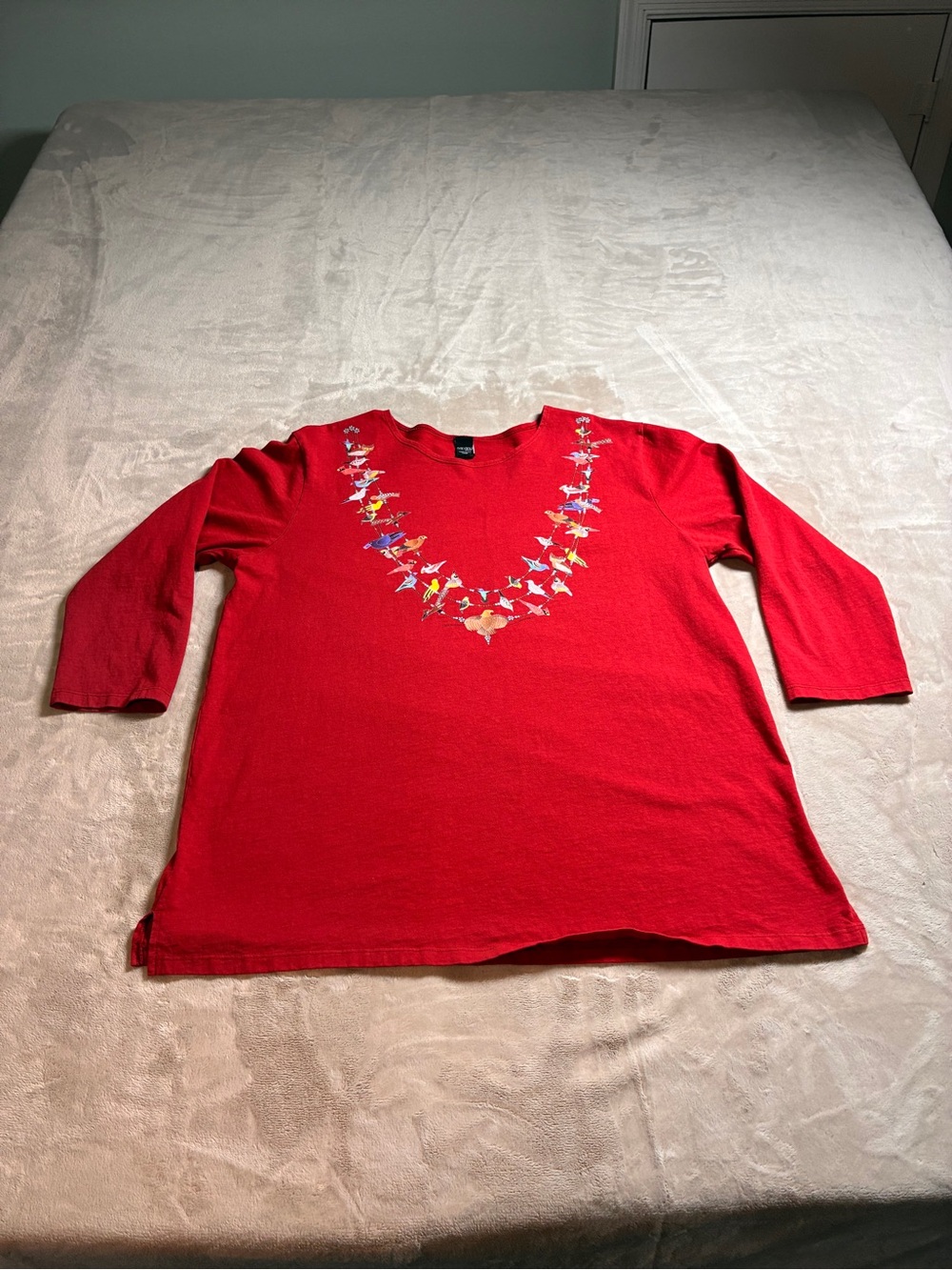 Sabaku Artwear Bird Necklace Top Nancy Lenches Folk Art Women’s Large Red USA